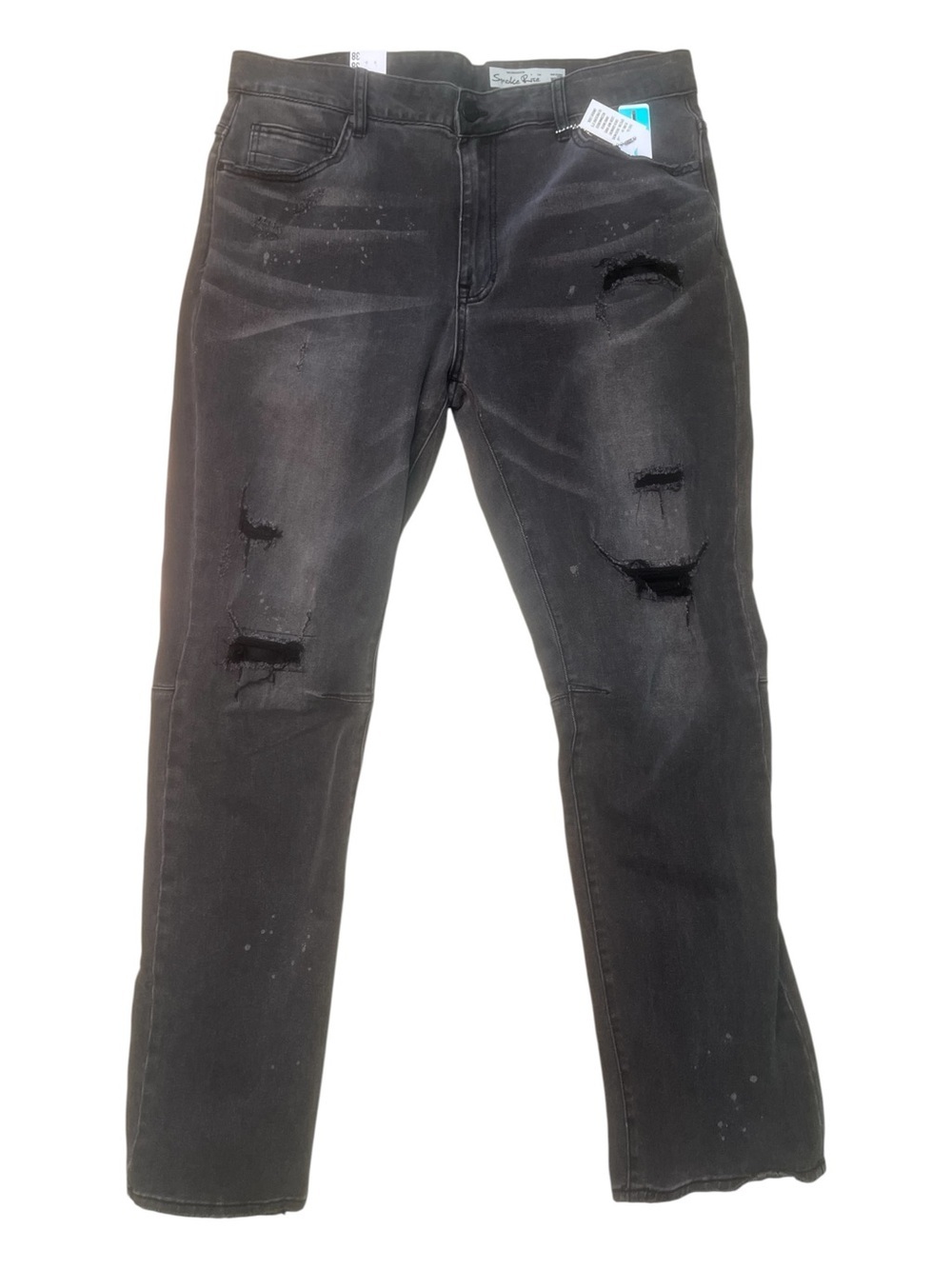 Sz 38 smoke rise Men's Distressed Black Jeans - Slim Fit